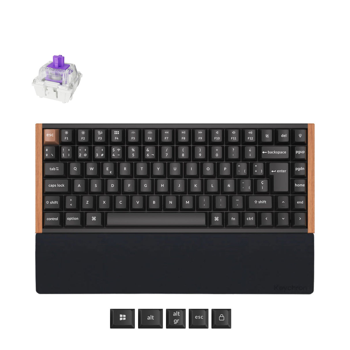 Combo: Teclado Personalizado Inalámbrico Keychron K2 HE con Distribución ISO + Reposamuñecas de Silicona