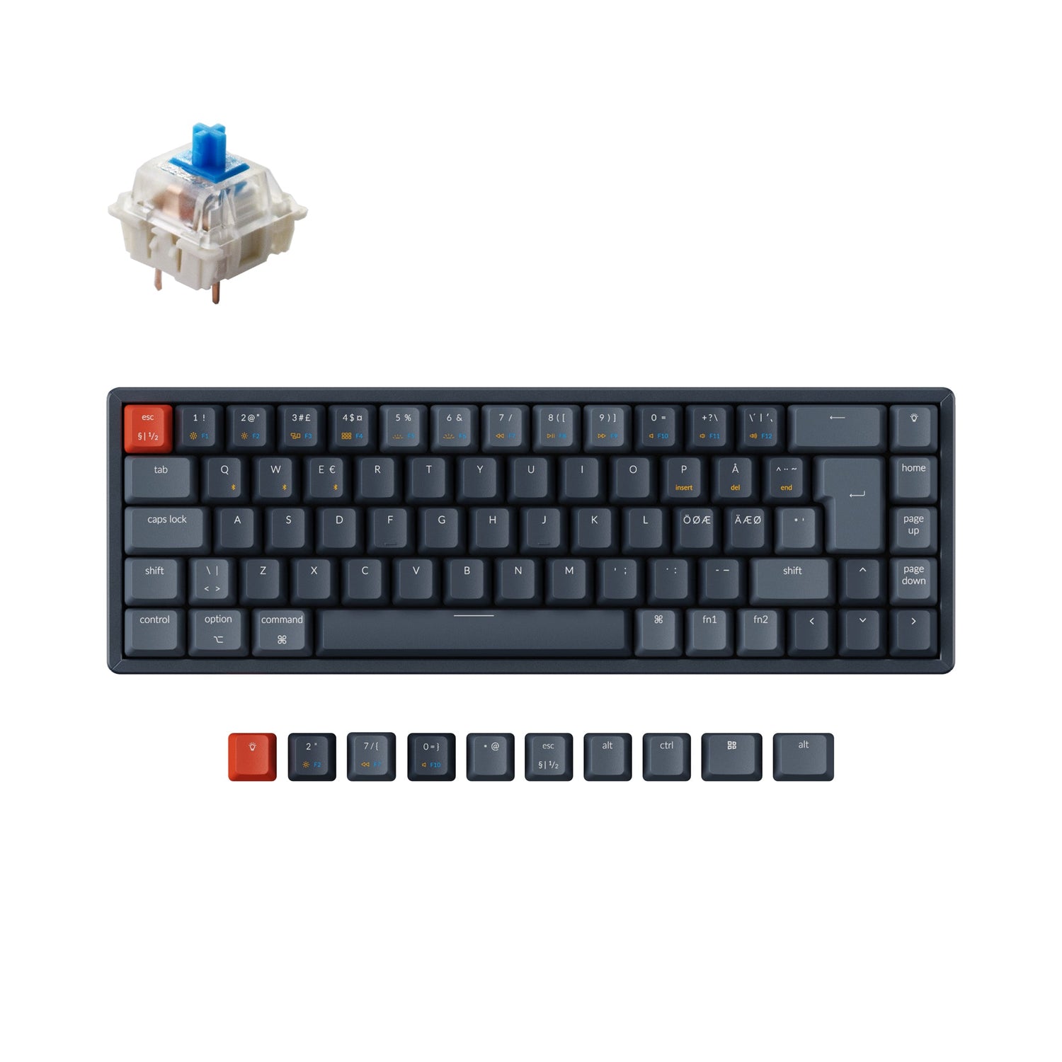 keychron k6 nordic iso layout wireless mechanical keyboard gateron blue switch rgb backlight for mac windows