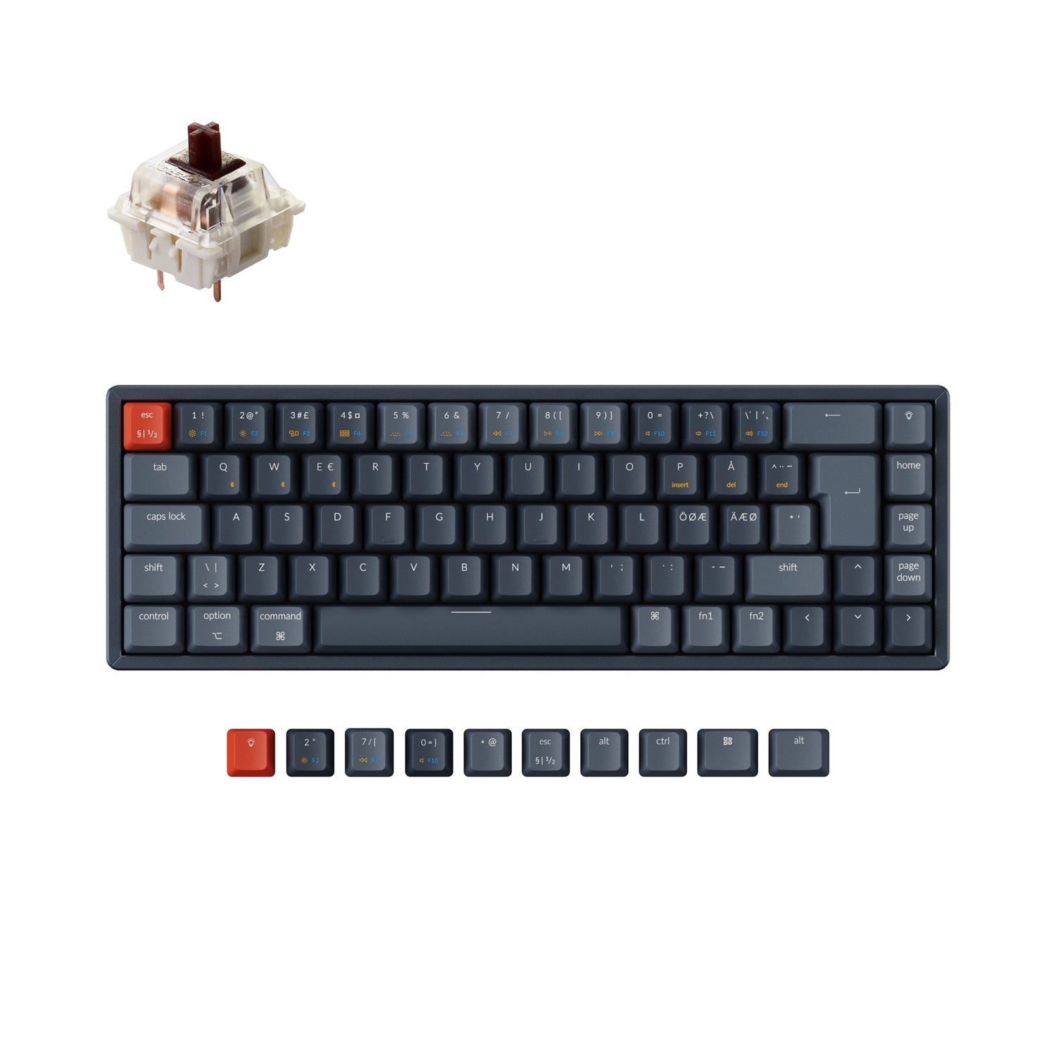 keychron k6 nordic iso layout wireless mechanical keyboard gateron brown switch rgb backlight for mac windows