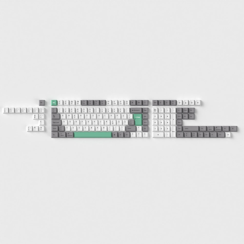 Conjunto completo de teclas ISO Cherry perfil Dye-Sub PBT - Gris Blanco Menta