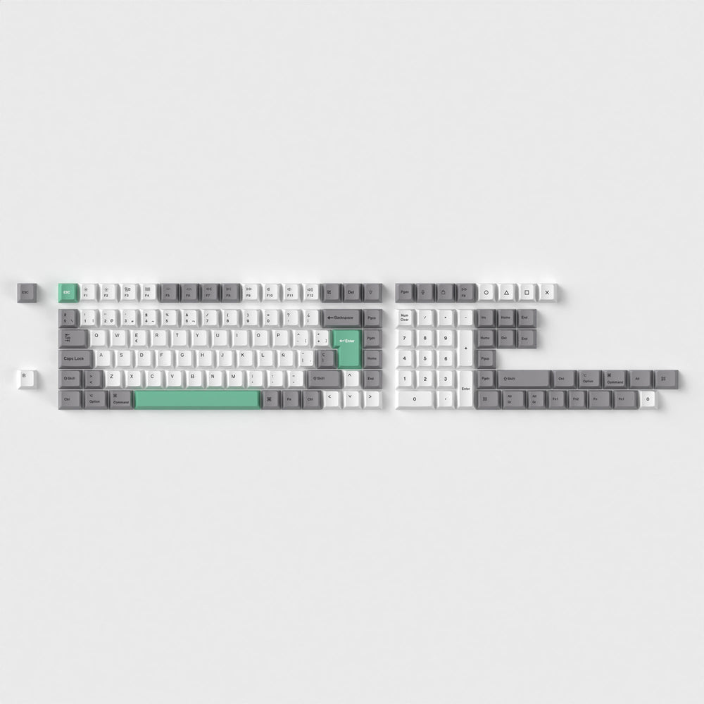 Conjunto completo de teclas ISO Cherry perfil Dye-Sub PBT - Gris Blanco Menta