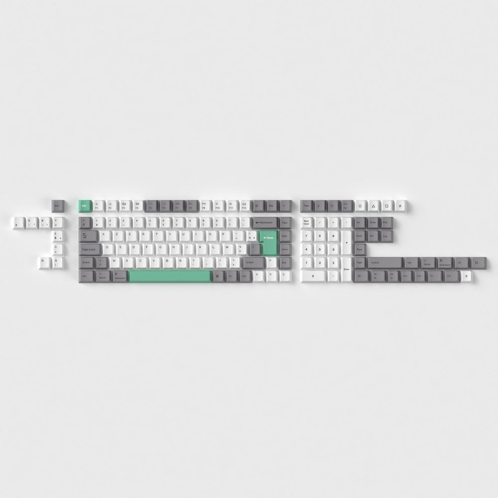 Conjunto completo de teclas ISO Cherry perfil Dye-Sub PBT - Gris Blanco Menta