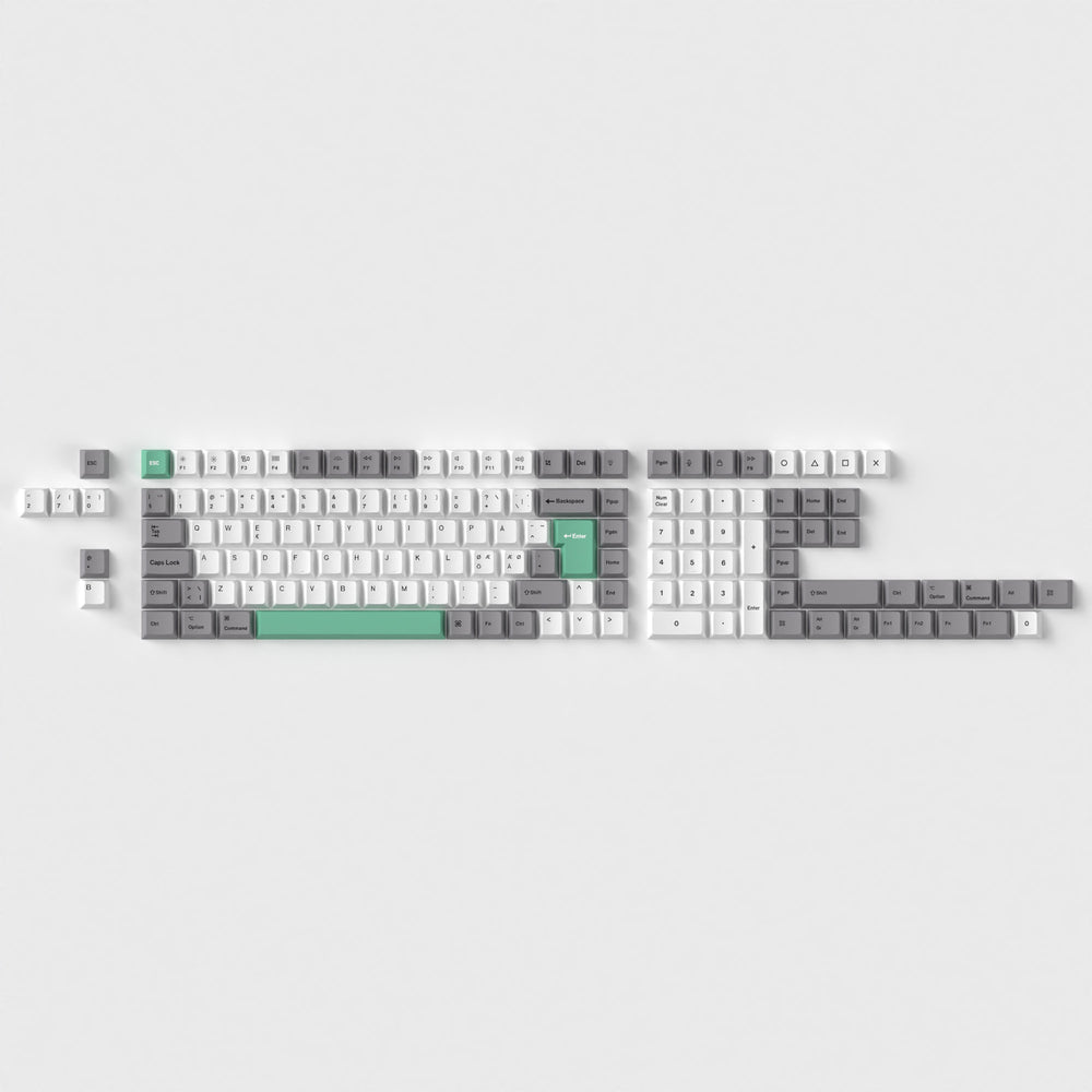 Conjunto completo de teclas ISO Cherry perfil Dye-Sub PBT - Gris Blanco Menta