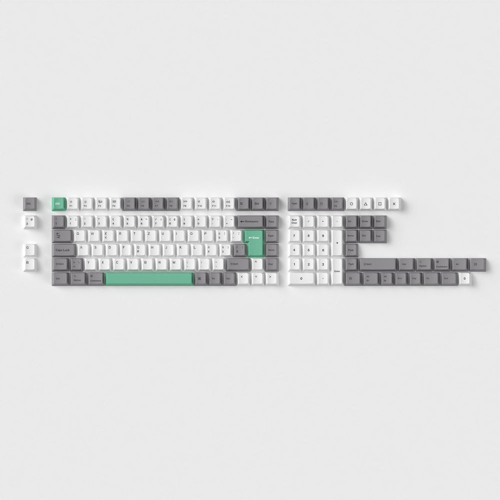 Conjunto completo de teclas ISO Cherry perfil Dye-Sub PBT - Gris Blanco Menta