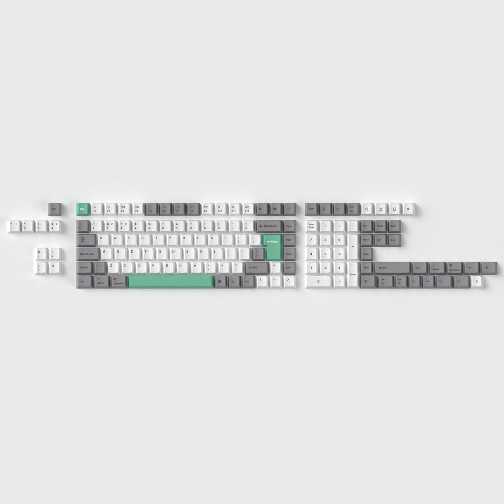 Conjunto completo de teclas ISO Cherry perfil Dye-Sub PBT - Gris Blanco Menta