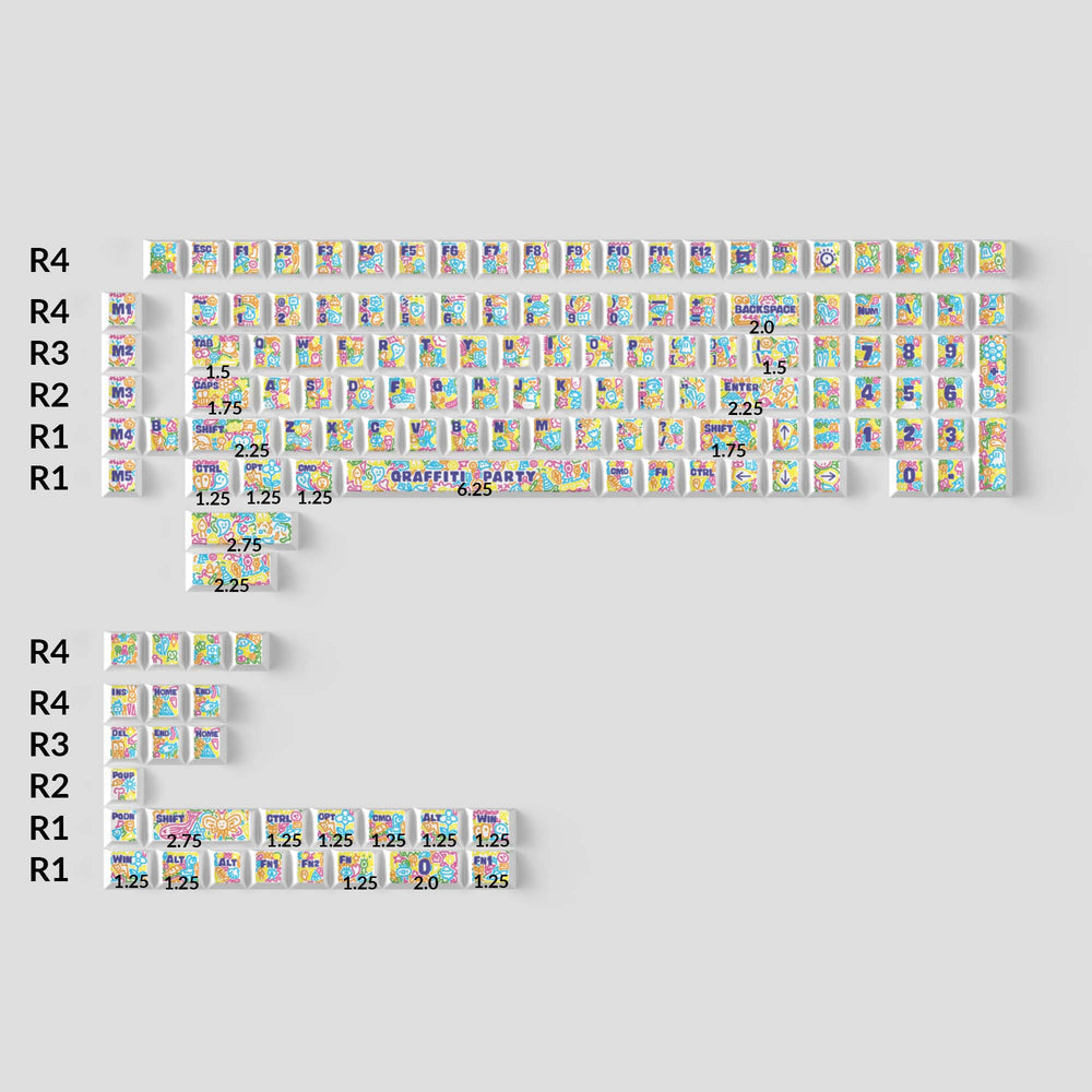 Fiesta de Graffiti - Conjunto completo de teclas PBT con tinte por sublimación de perfil Cherry