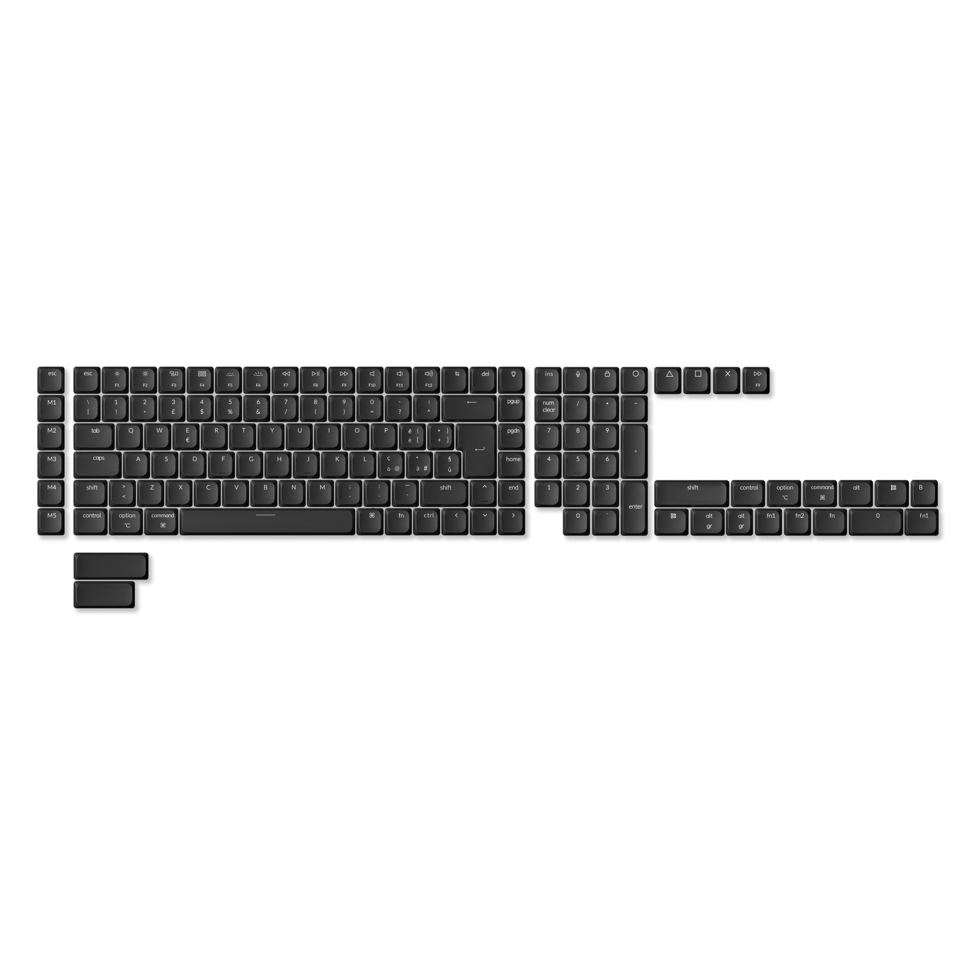 ISO Low Profile Shine-Through ABS LSA Full Set Keycap Set - Black
