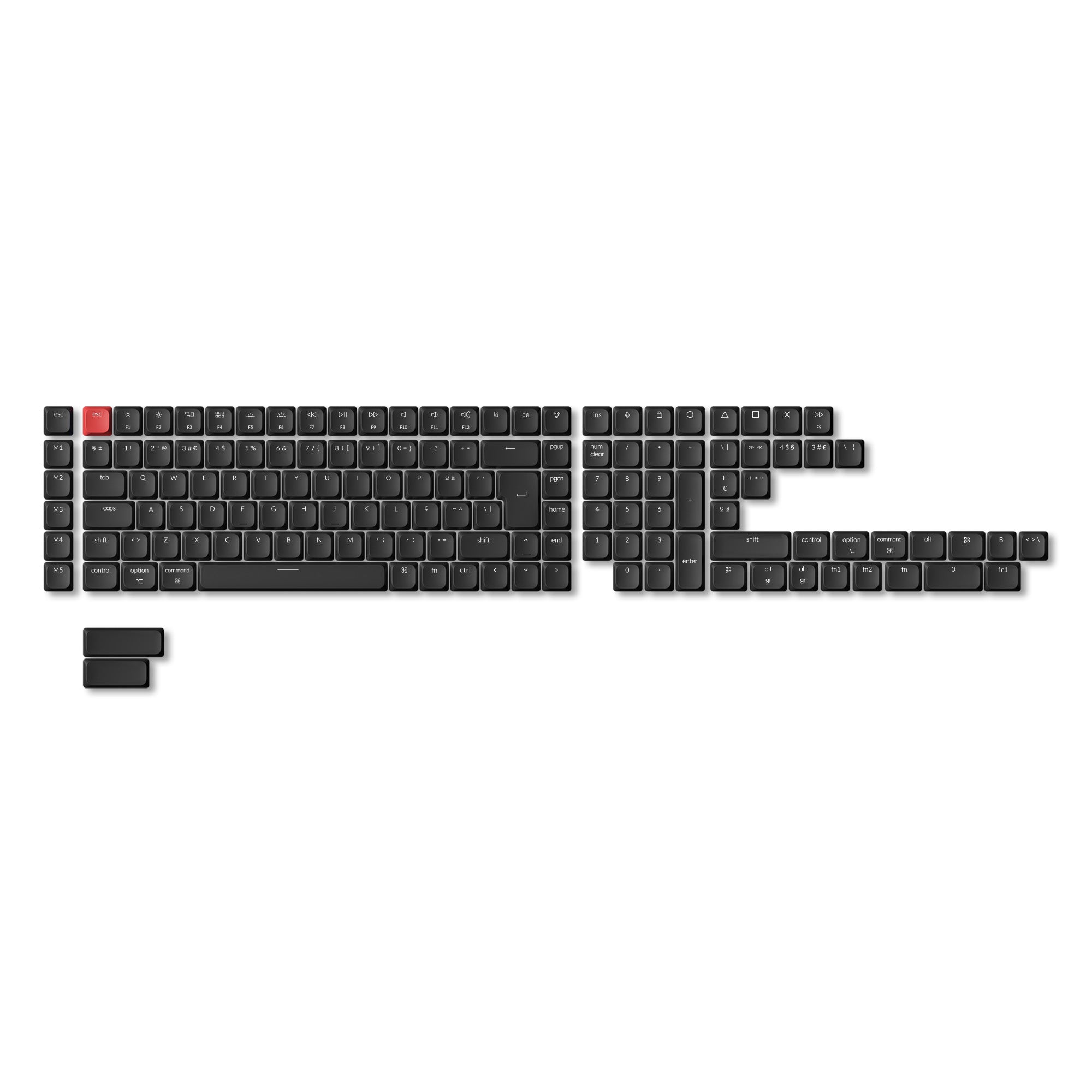 ISO Low Profile Shine-Through ABS LSA Full Set Keycap Set - Black