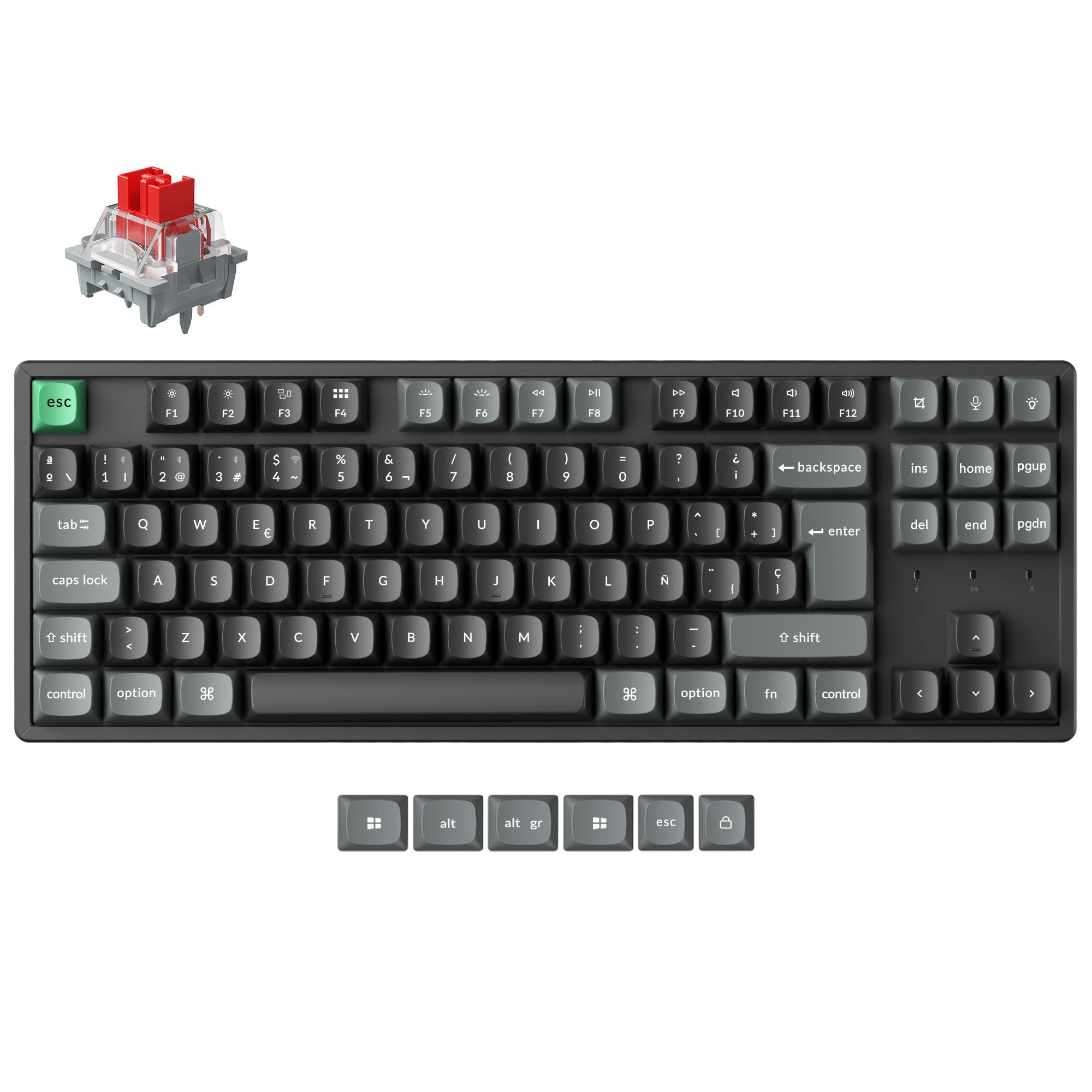 Mechanical keyboard with a switch on a white background