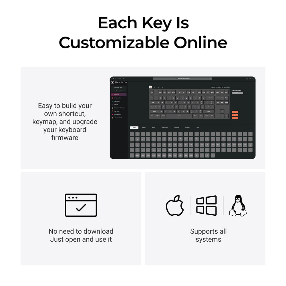 Keychron C3 Pro 8K QMK Wired Custom Mechanical Keyboard (US ANSI Layout)