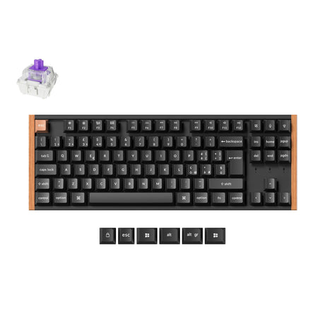Mechanical keyboard with a separate key and switch on a white background