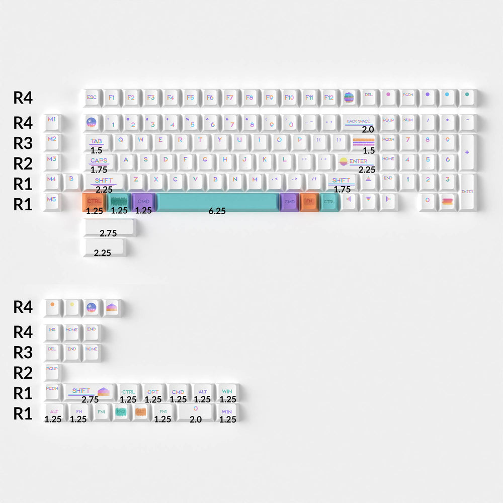 Pixel Sunset - Conjunto completo de teclas PBT con tinte por sublimación Cherry Profile
