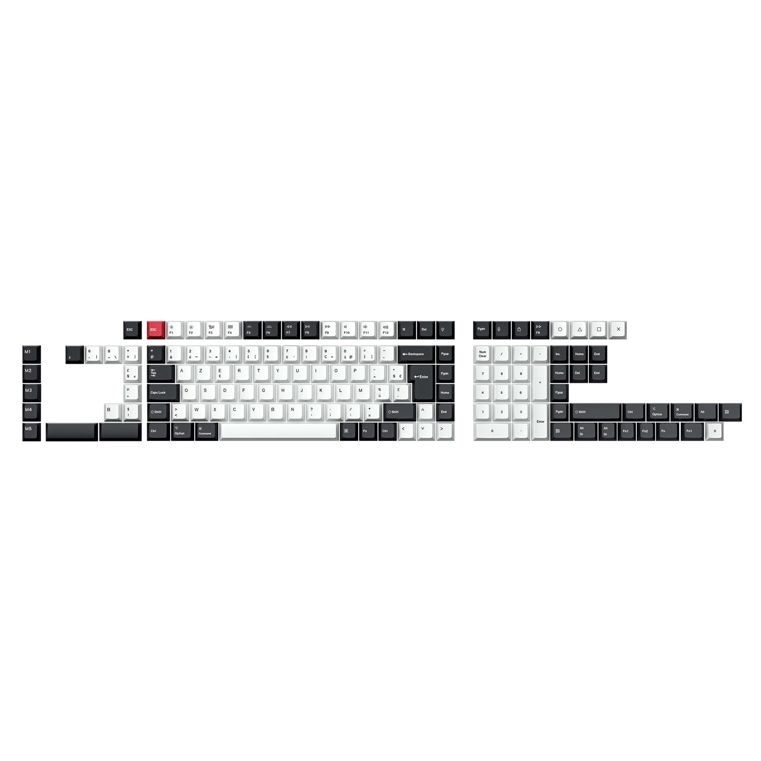 ISO Layout Cherry Profile Dye-Sub PBT Full Keycap Set - Black and White