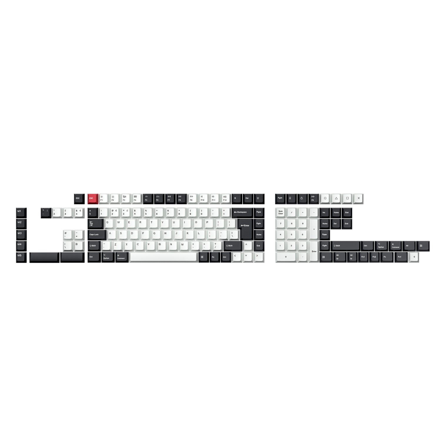 ISO Layout Cherry Profile Dye-Sub PBT Full Keycap Set - Black and White