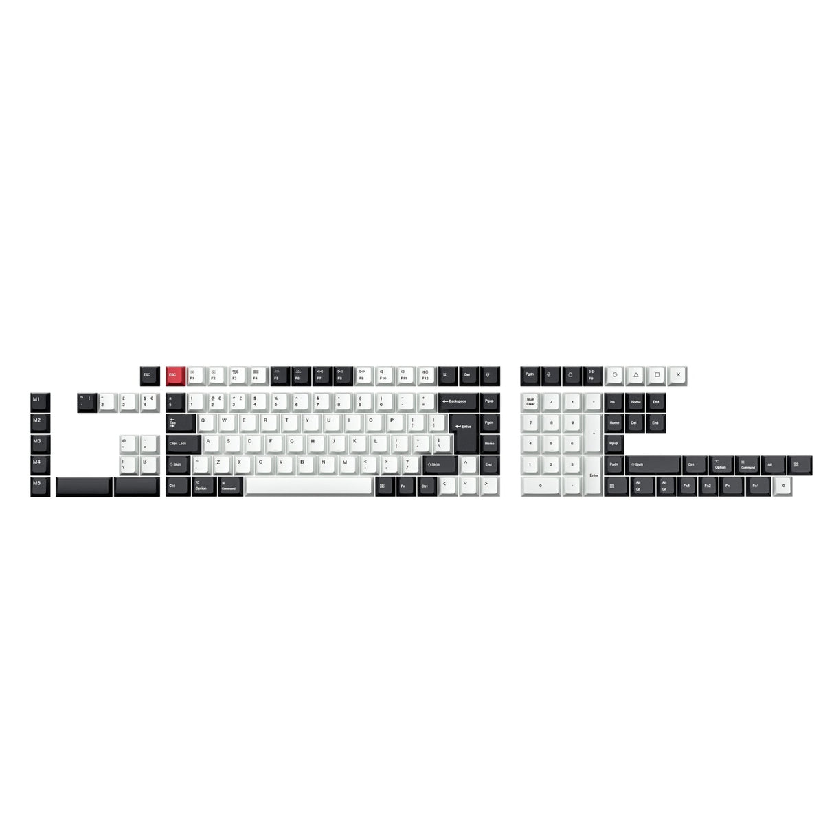 ISO Layout Cherry Profile Dye-Sub PBT Full Keycap Set - Black and White